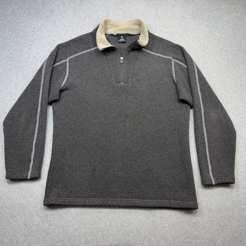 Kuhl Alfpaca Fleece Pullover Mens Large Gray Brown  1/4 Zip Hiking Outdoor